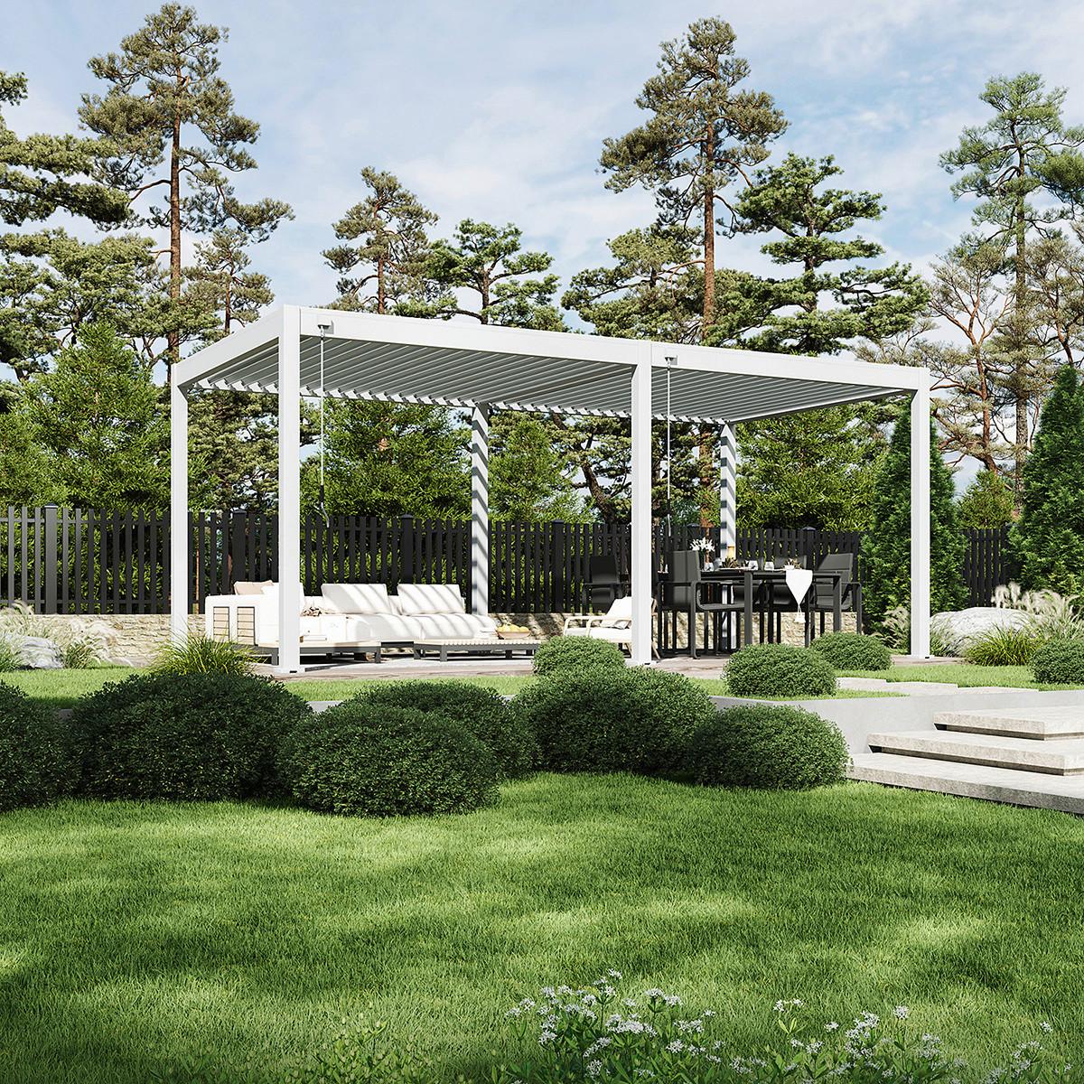 Pergola Trumpf, Bela, 3x6m - bela/visoki sijaj, Basics, kovina (300/255/600cm) - Gardenson