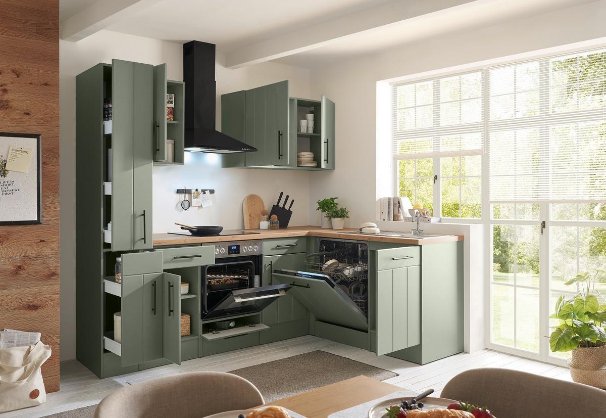 Küchenleerblock Anton o. Geräte Wildeiche/Schilfgrün - Schilfgrün/Wildeiche, Trend, Holzwerkstoff/Metall (250/172cm) - Respekta