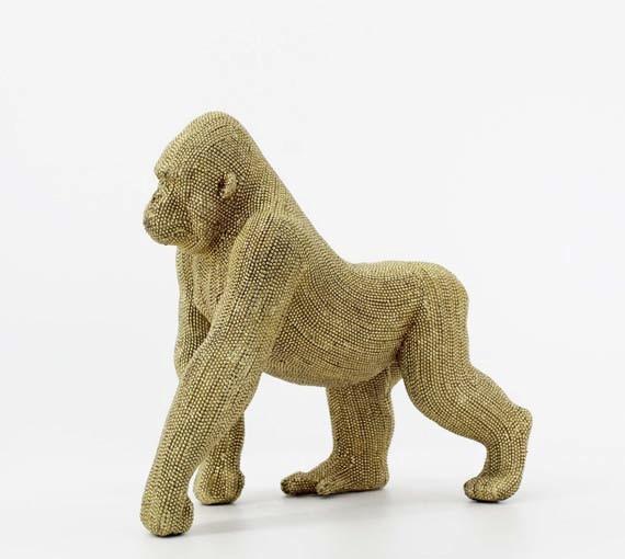 Szobor Sétáló Gorilla - ezüst/arany, Design, műanyag (30/28cm)