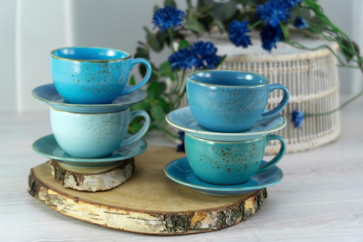 Tassenset Blau/Goldfarben, 8-teilig - Blau/Goldfarben, Keramik - Creatable