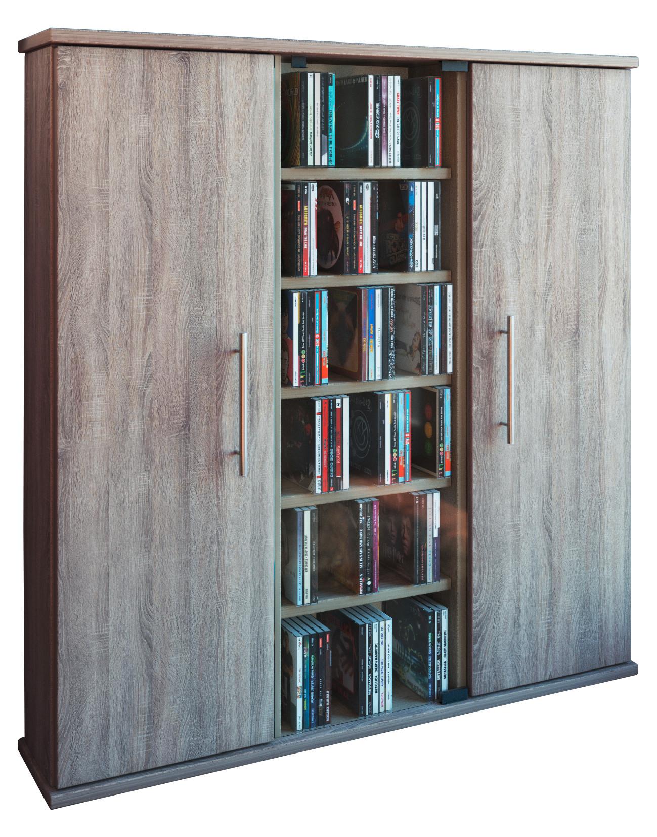 CD-Regal Santo in Eichefarbe, B: 86 cm - Eichefarben, KONVENTIONELL, Glas/Holzwerkstoff (86/91,5/18cm) - MID.YOU