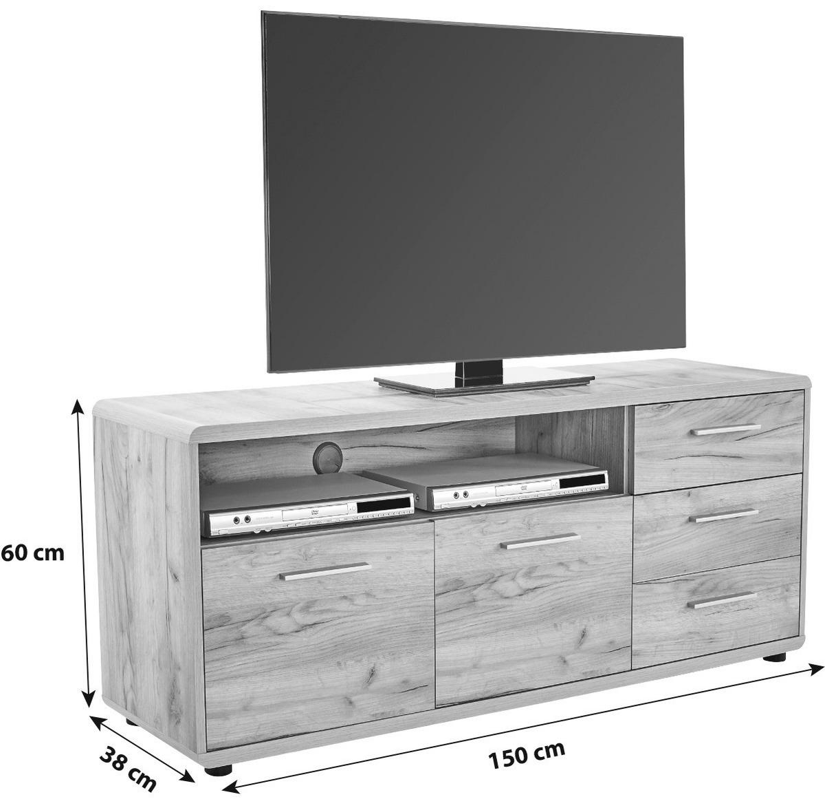 Médiaállvány 2 Ajtó 3 Fiók Fontana - tölgyfa, Modern, faalapú anyag (150/60/38cm)