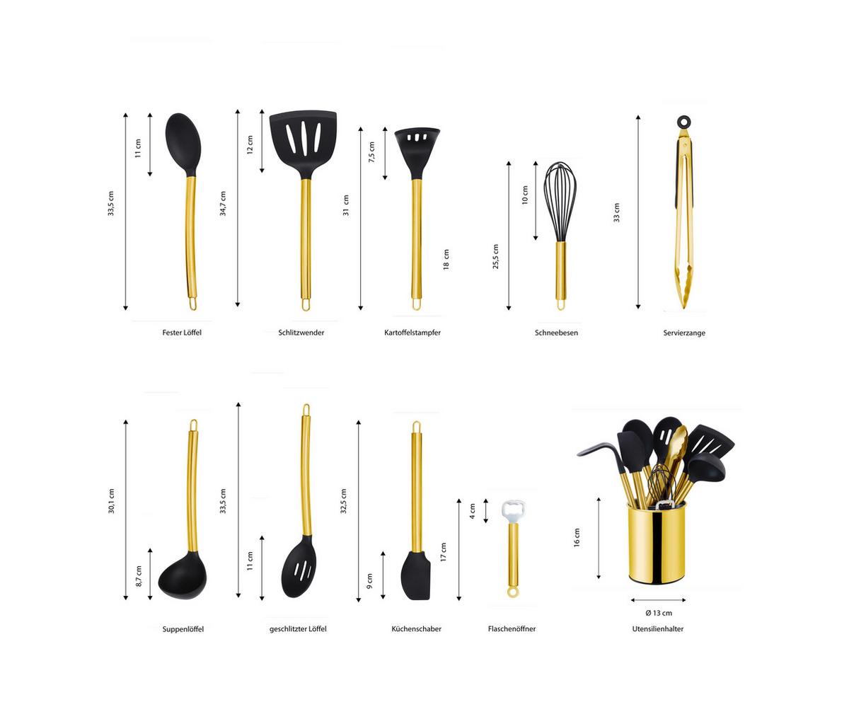 Set ustensile bucătărie 10/1 - auriu/negru, Basics, plastic - Echtwerk
