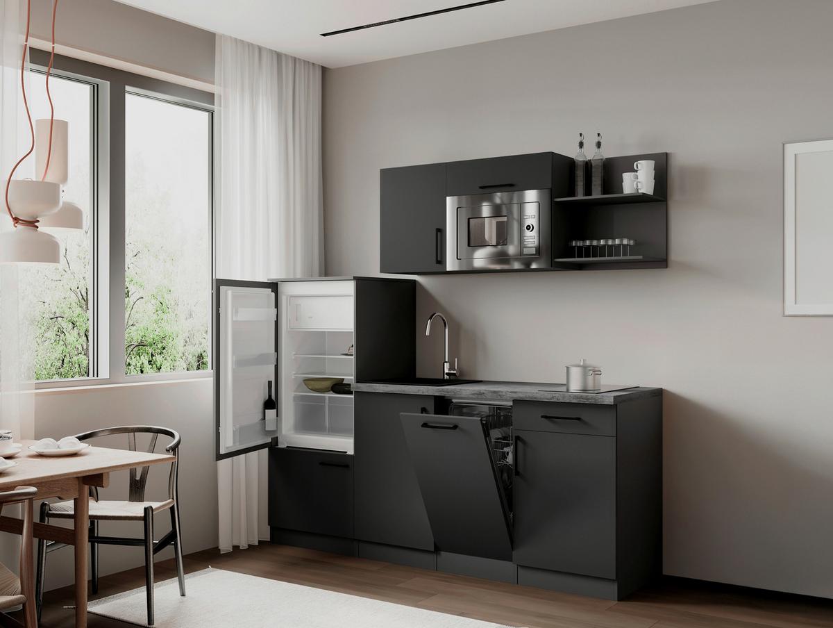 Küchenblock Oliver m. Geräten Grau - Grau, Trend, Holzwerkstoff/Metall (205cm) - Respekta