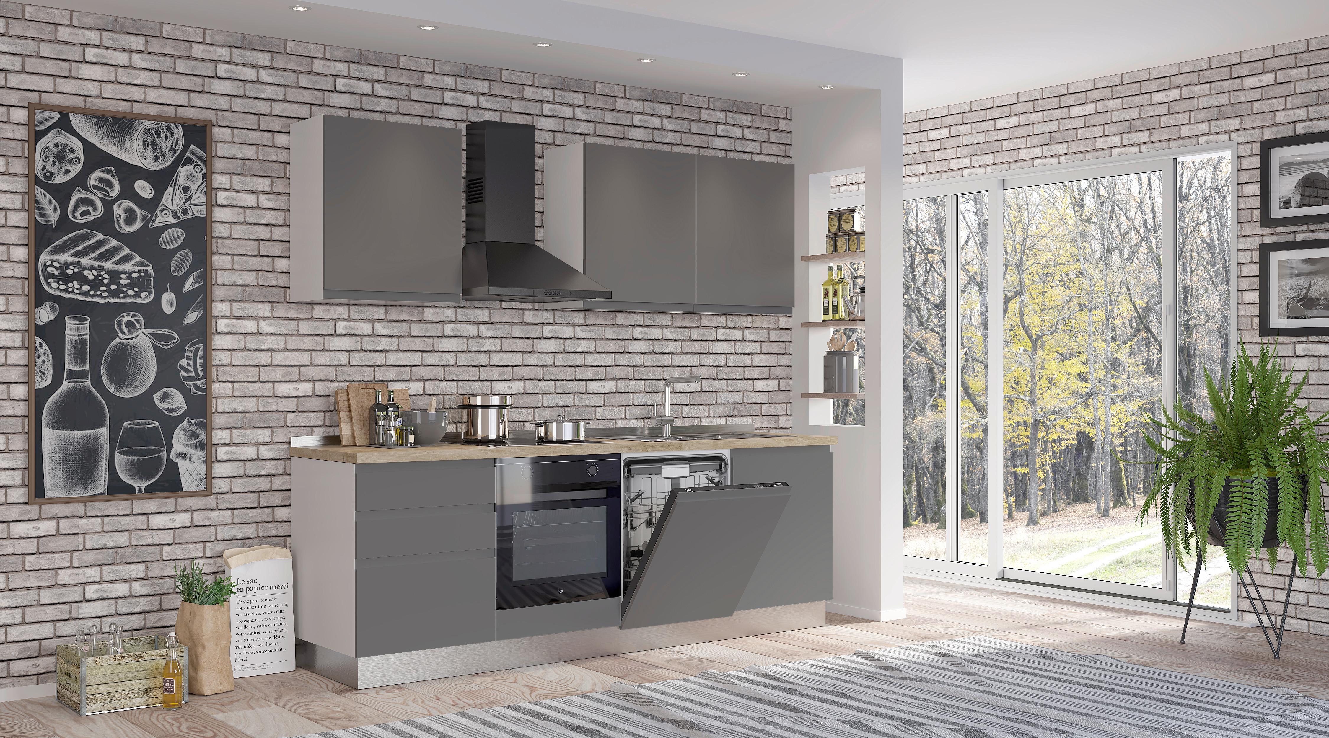 Blok Kuhinja S Aparatima Gilda Gola - sivo-smeđa/bijela, Moderno, drvni materijal/drvo (240/216/60cm) - Modern Living