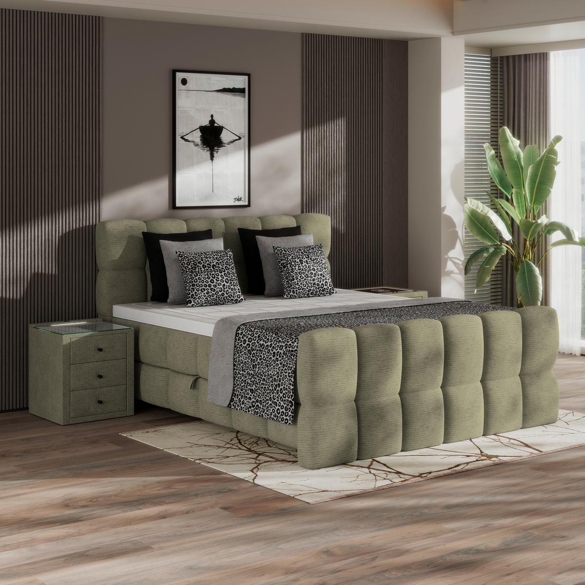 Postelja Boxspring Brisbane, Zelena, 180x200 - črna/zelena, Trend, umetna masa/tekstil (180/200cm) - Premium Living