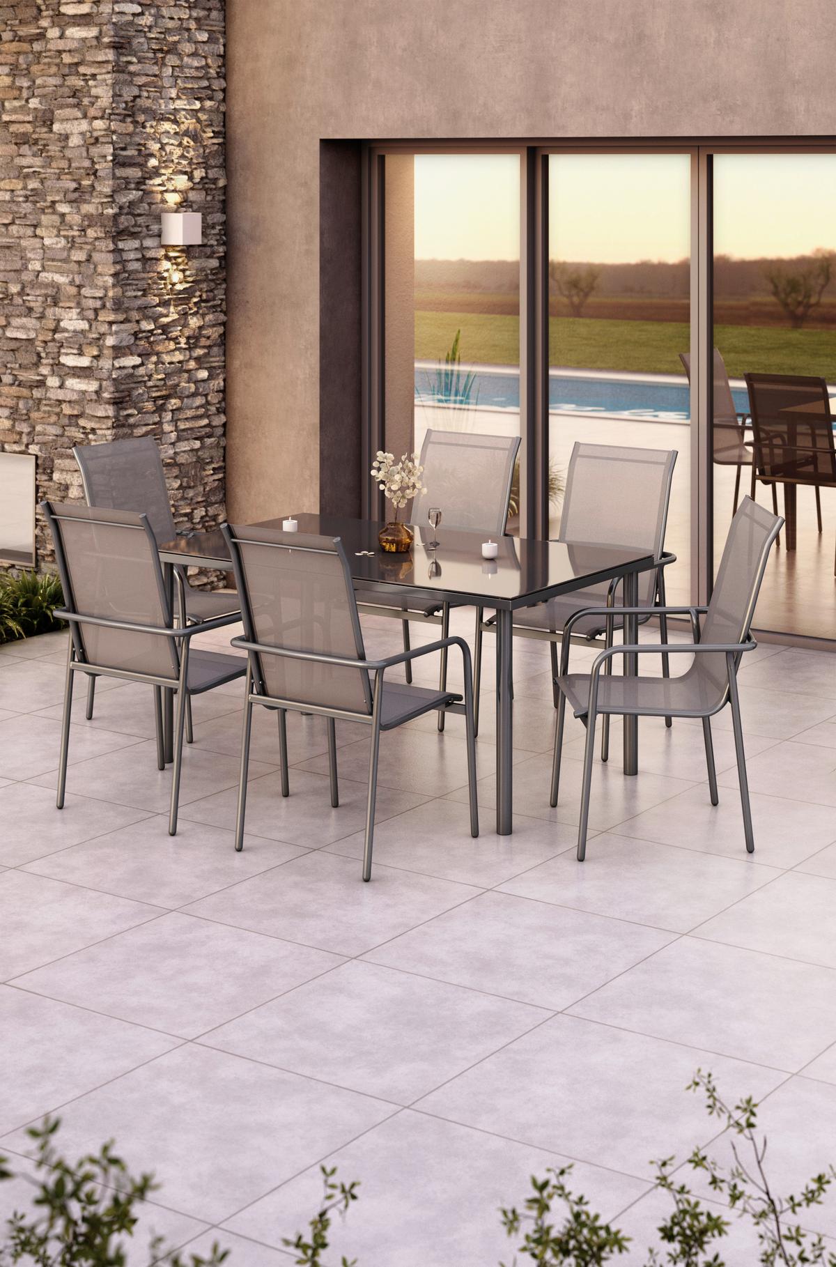 Vrtna Garnitura Torino, Siva, 7-Delno - siva, Moderno, kovina/steklo (150/74/90cm) - Beldano