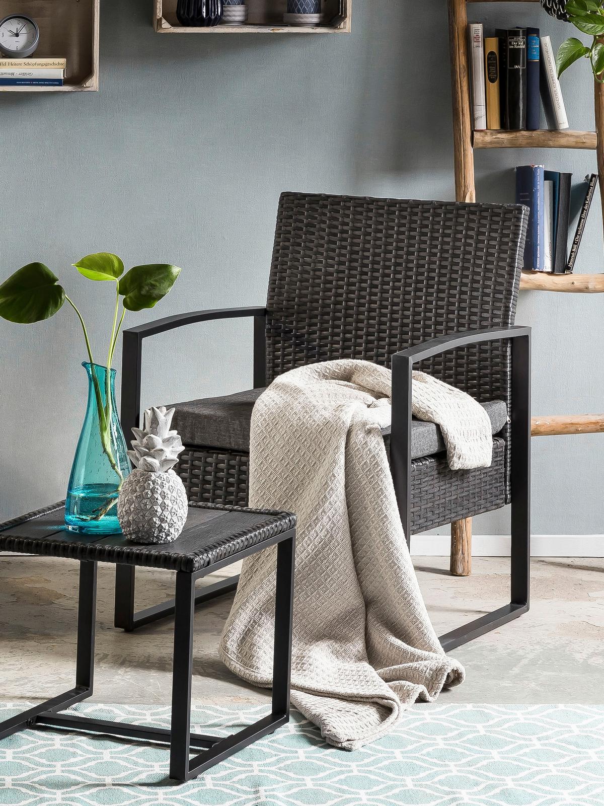 GARTENSET GARTEN-SITZGRUPPE 3-TLG. - Anthrazit/Grau, Design, Kunststoff/Textil - Gardenson