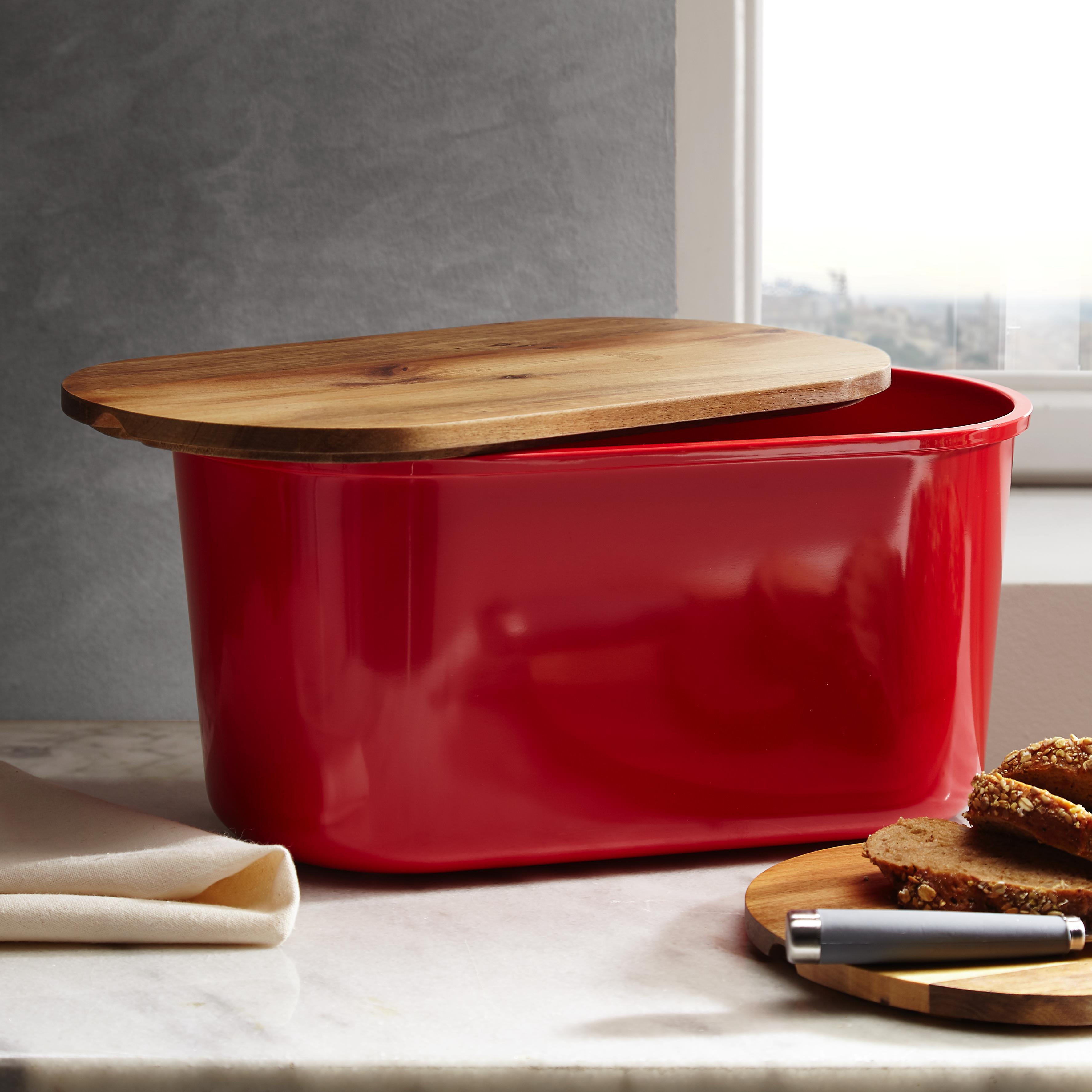 Echtwerk Brotbox Fresh mit Deckel - Rot/Akaziefarben, MODERN, Holz/Kunststoff (37/21,5/17,2cm) - Echtwerk