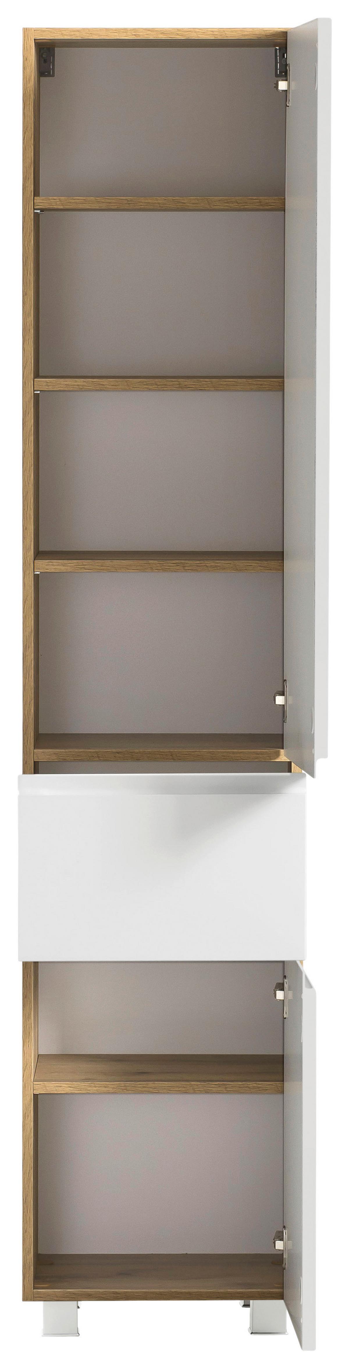 Hochschrank Varese B: 40 cm Weiß/Wotaneiche Dekor - Eiche Wotan/Weiß, MODERN, Holzwerkstoff (40/180/35cm) - Held