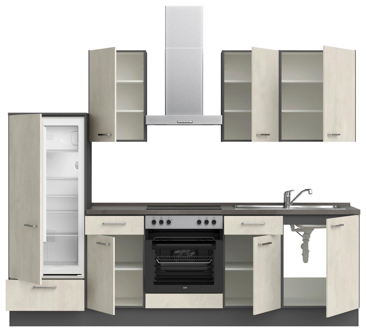 Küchenblock Riva Low m. Geräten Weiß - Schieferfarben/Edelstahlfarben, MODERN, Holzwerkstoff/Metall (270cm) - Nobilia