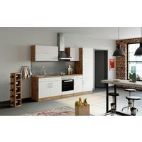 Küchenblock Sorrento mit Geräten ca. 270 cm Weiß - Chromfarben/Eiche Wotan, MODERN, Holzwerkstoff/Metall (270cm) - Held