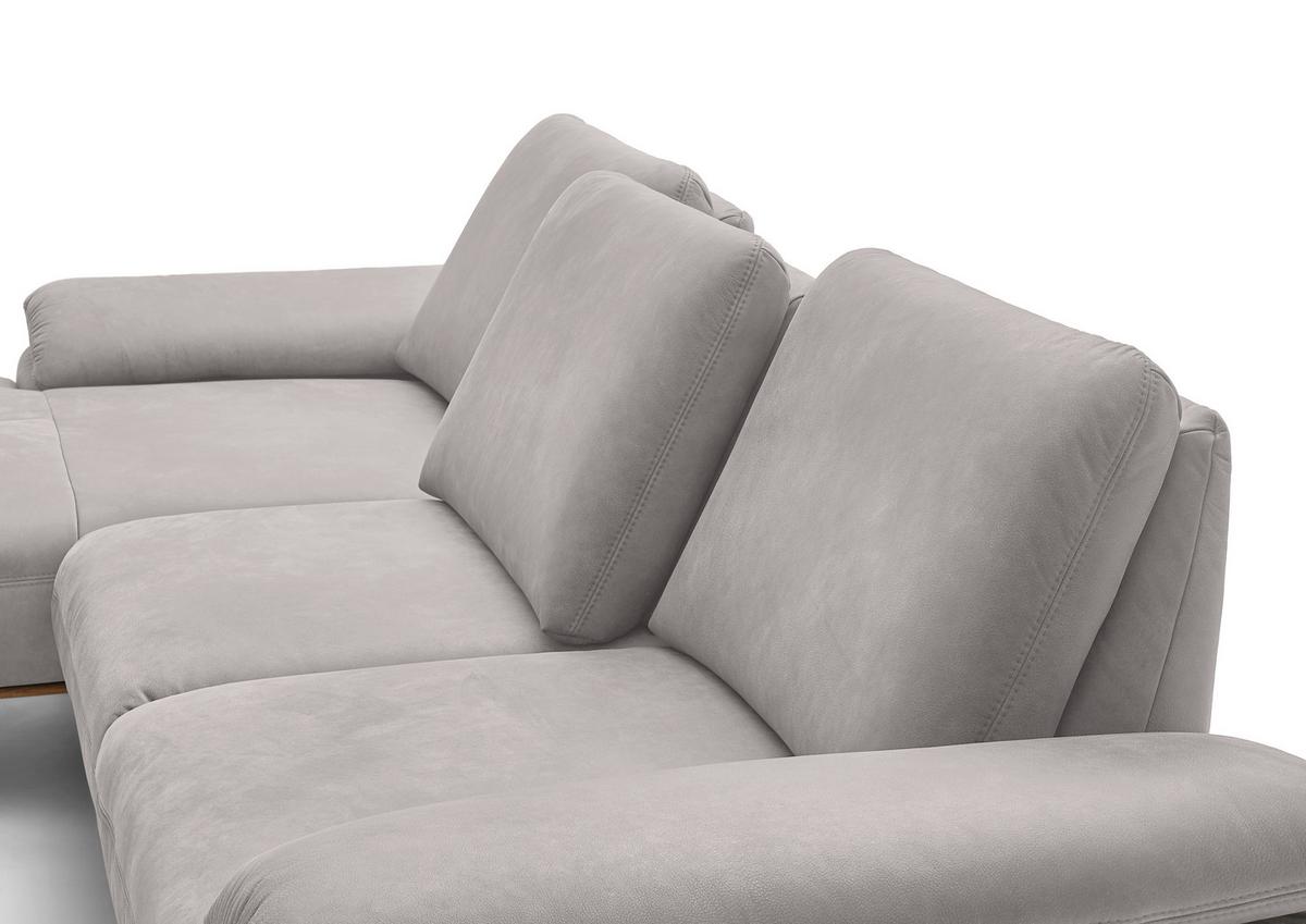 Wohnlandschaft Erling Hellgrau - Beige/Hellgrau, MODERN, Leder/Metall (187/89/322cm) - Premium Living