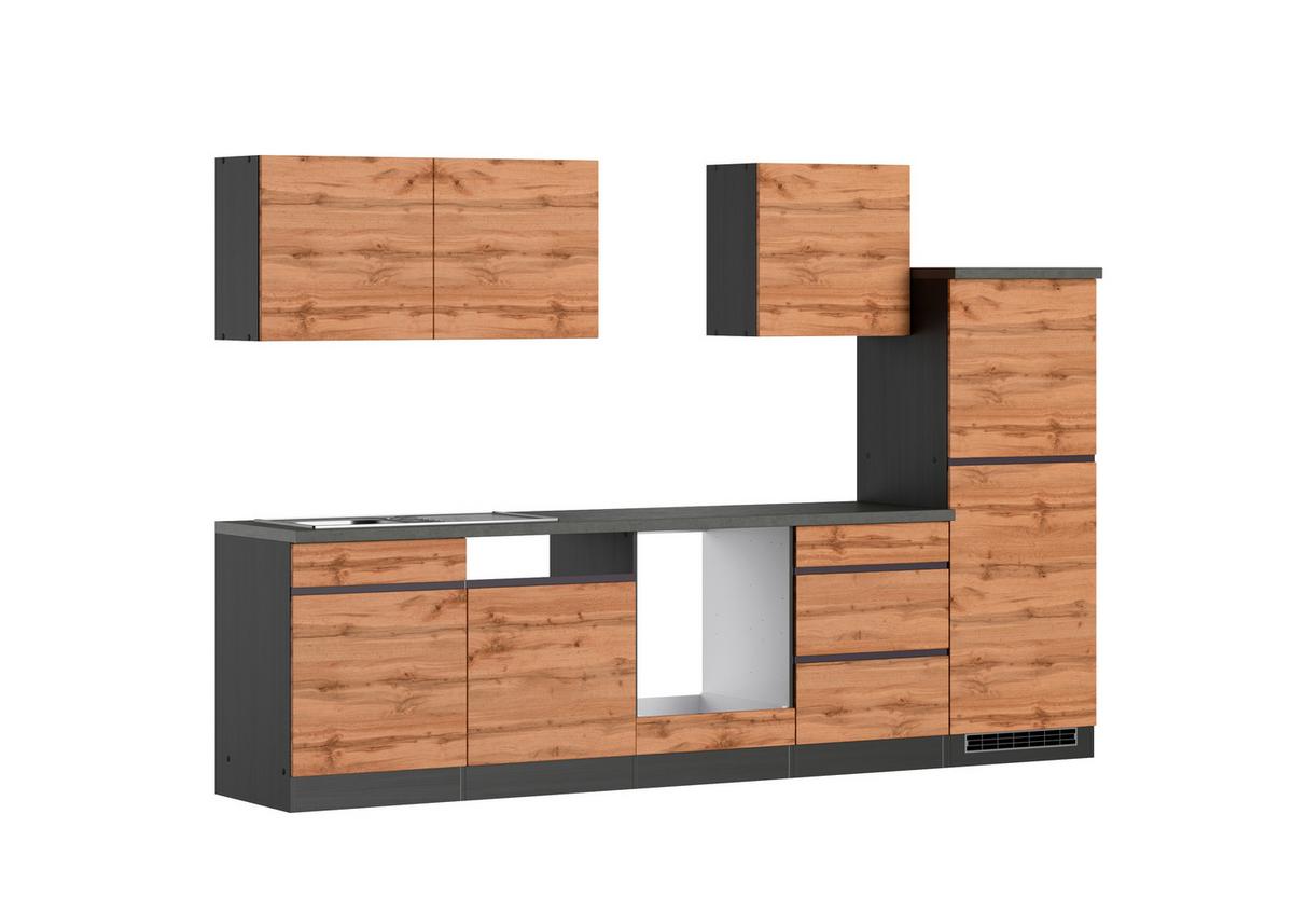 Küchenblock Turin ohne Geräte ca. 300 cm Eiche/Grau - Eiche Wotan/Graphitfarben, Design, Holzwerkstoff (300cm) - Held