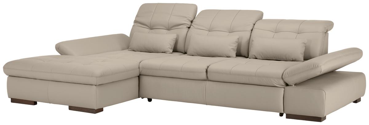 Wohnlandschaft Sanfino Leder Hellgrau - Chromfarben/Hellgrau, KONVENTIONELL, Leder/Metall (199/79-96/305cm) - Premium Living