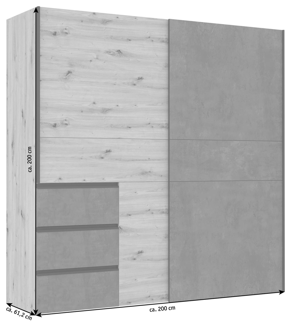 SZAFA PRZESUWNA/PODWIESZ.DRZWI WINN 2 - czarny/ciemnoszary, Konventionell, materiał drewnopochodny/tworzywo sztuczne (200/200/61cm) - Carryhome