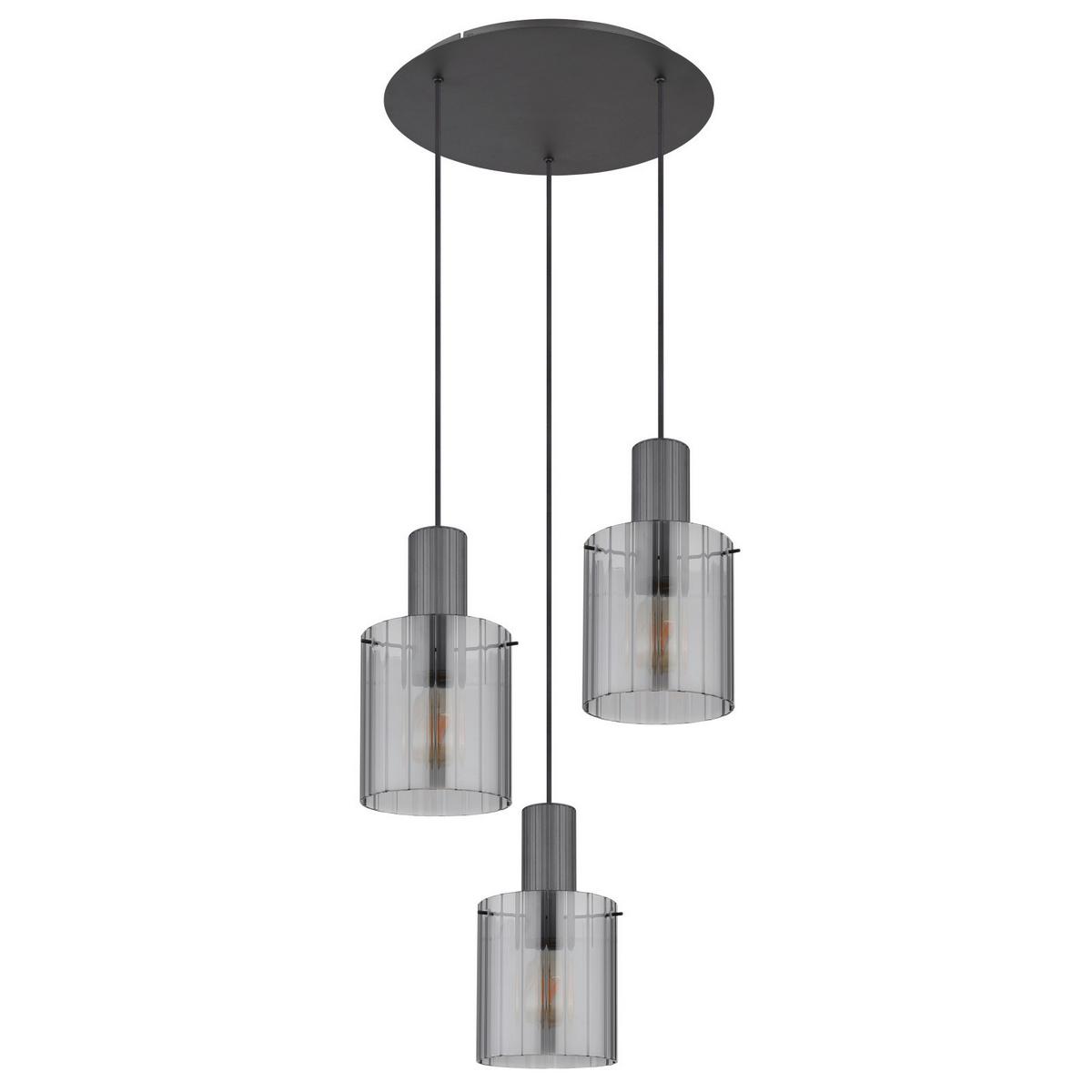 HÄNGELEUCHTE 15904-3HR - Dunkelgrau, Design, Glas/Metall (48/150cm) - Globo