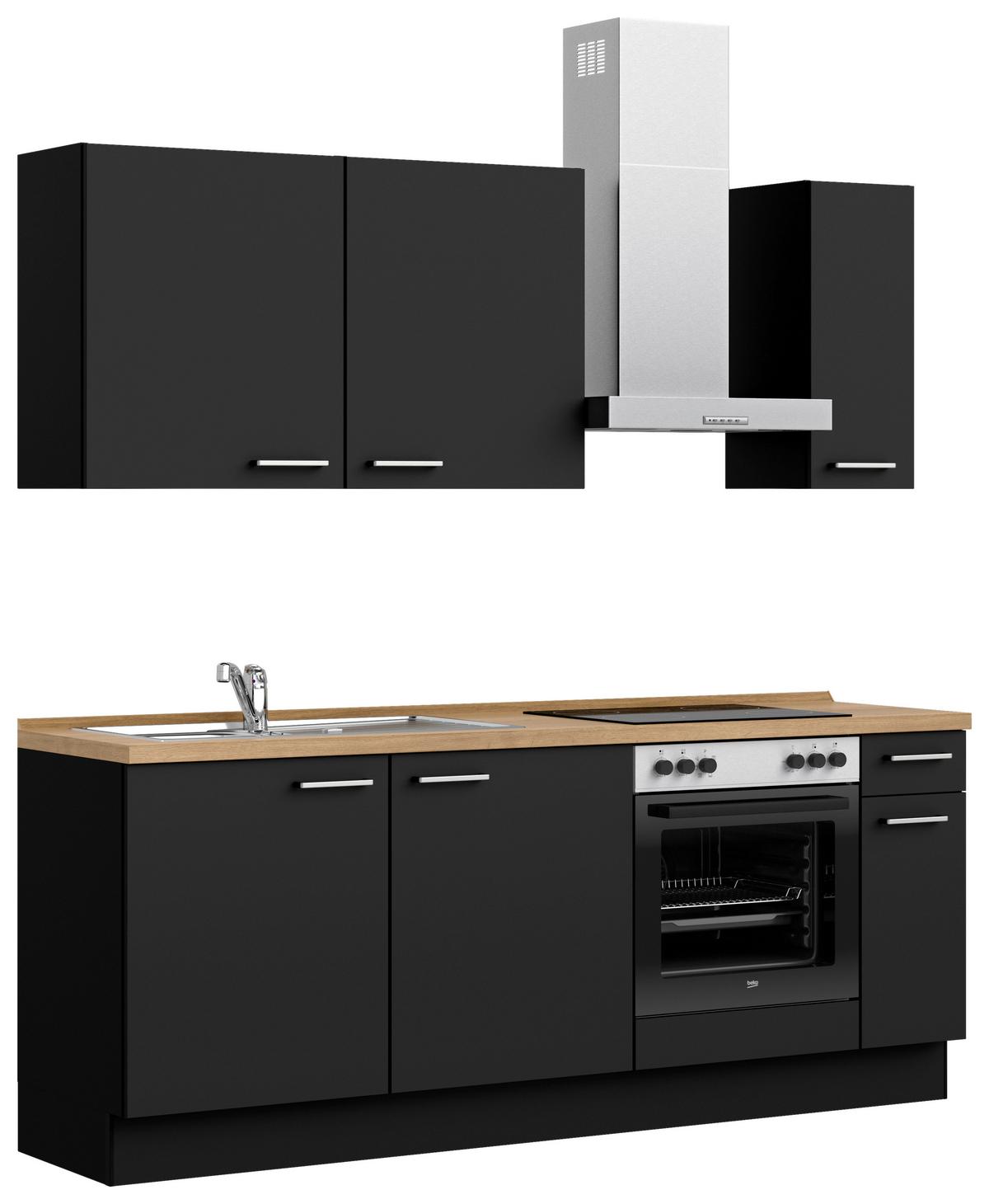 Küchenblock Touch Low m. Geräten Schwarz - Edelstahlfarben/Eichefarben, MODERN, Holzwerkstoff/Metall (210cm) - Nobilia