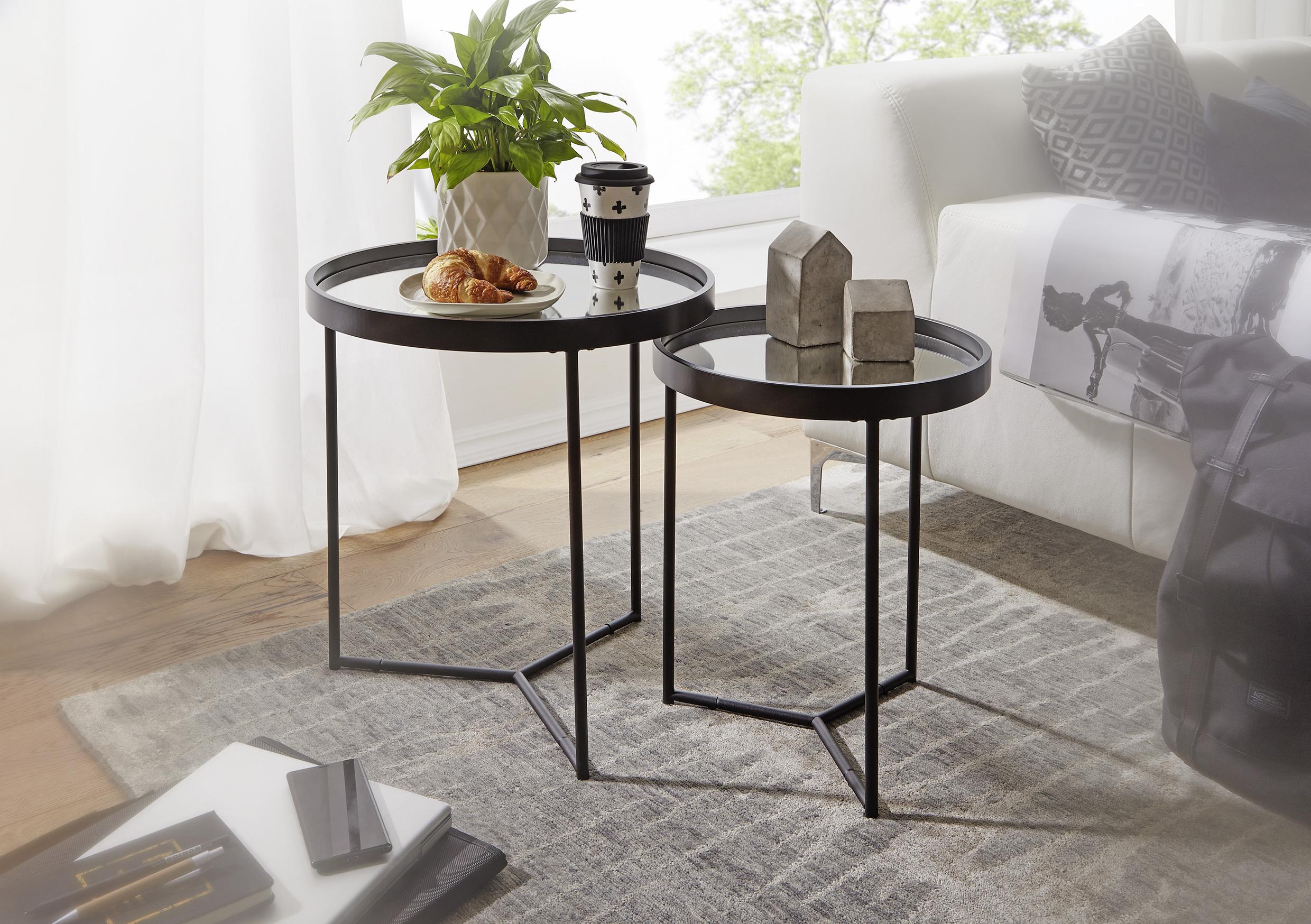 Beistelltischset "WL6.006", 2-er Set, schwarz - Schwarz, Design, Glas/Metall (45,5/45,5/50,5cm) - MID.YOU