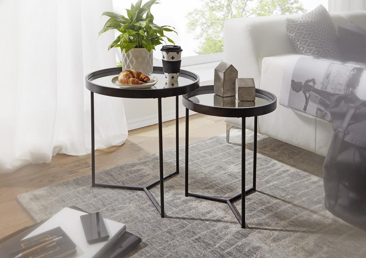 Beistelltischset "WL6.006", 2-er Set, schwarz - Schwarz, Design, Glas/Metall (45,5/45,5/50,5cm) - MID.YOU