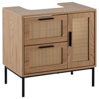Waschbeckenunterschrank Eichefarben/Rattan - Eichefarben/Schwarz, Design, Holzwerkstoff/Metall (60/60/40cm) - MID.YOU