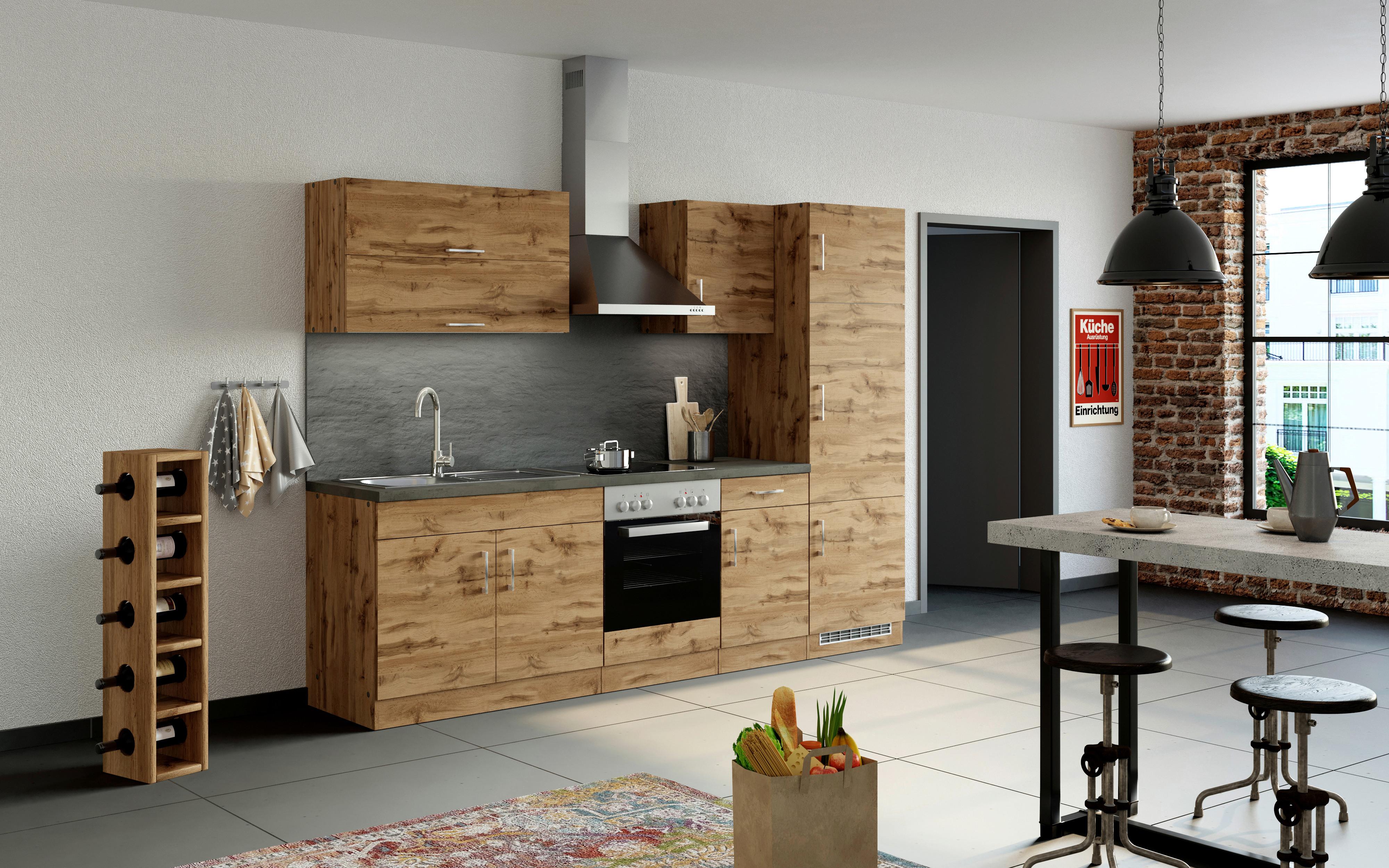 Küchenblock Sorrento ohne Geräte ca. 270 cm Eichefarben - Eichefarben/Anthrazit, MODERN, Holzwerkstoff (270/200/60cm) - Held