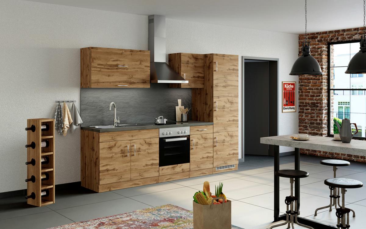 Küchenblock Sorrento mit Geräten ca. 270 cm Eichefarben - Chromfarben/Schieferfarben, MODERN, Holzwerkstoff/Metall (270cm) - Held