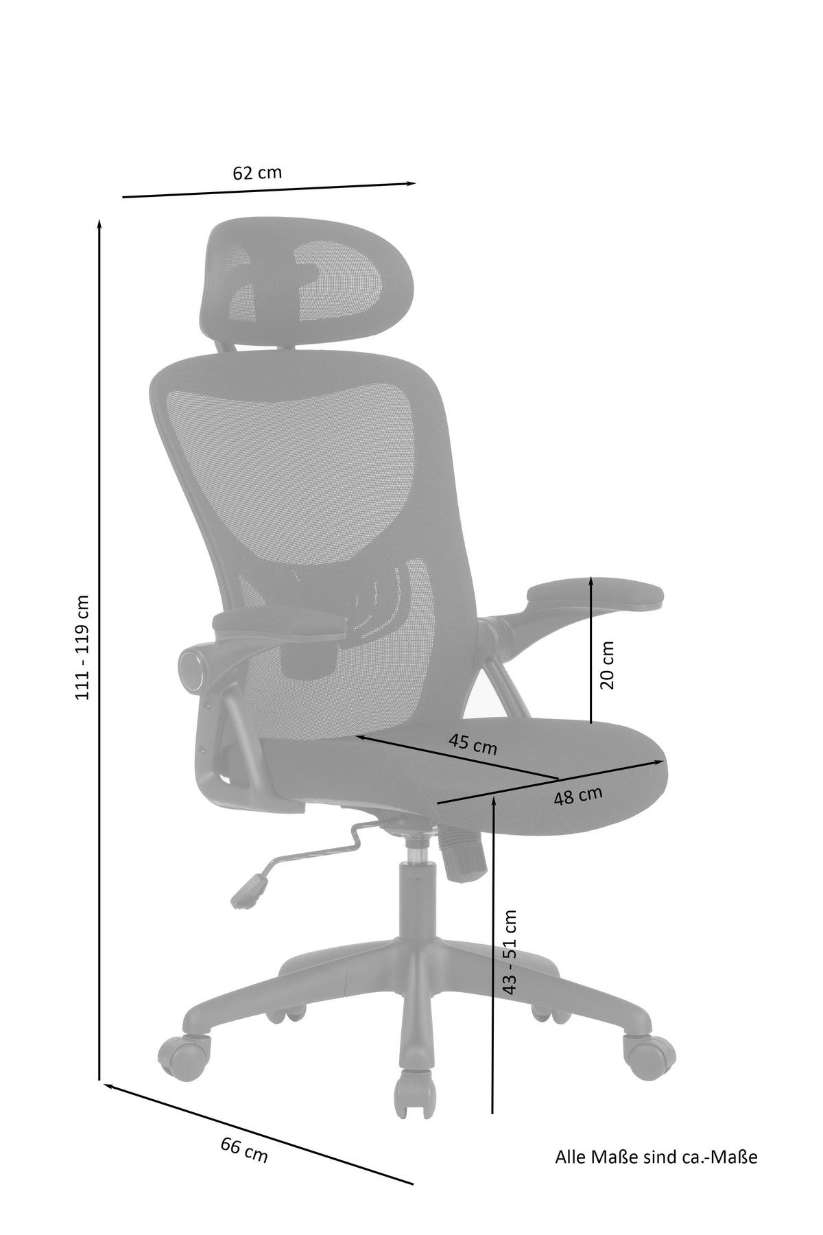 Bürostuhl Flex mit Armstützen Schwarz bis 110 kg - Schwarz, KONVENTIONELL, Kunststoff/Textil (62/111 - 119/66cm) - MID.YOU