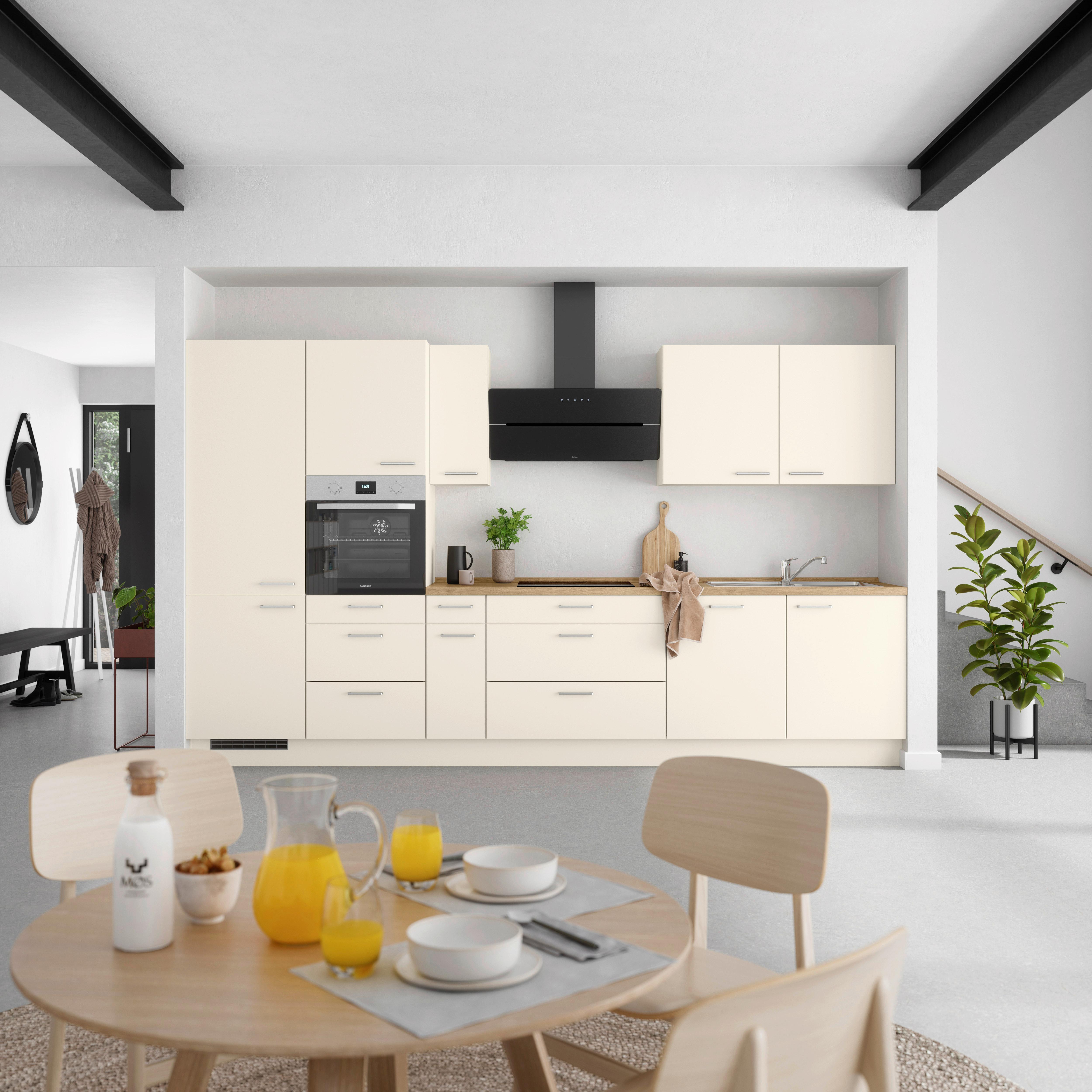 Küchenblock Touch High m. Geräten Magnolie - Edelstahlfarben/Eichefarben, MODERN, Holzwerkstoff/Metall (360cm) - Nobilia