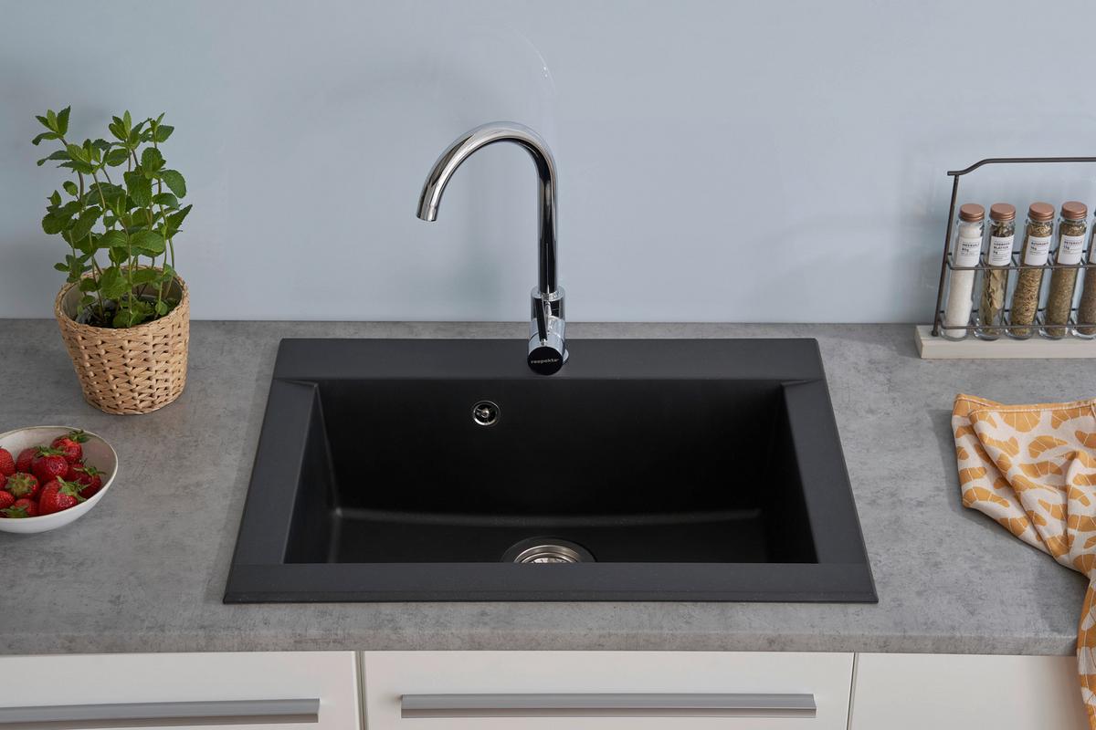 Einbauspüle Ohio ca. 66x21x50 cm Schwarz - Schwarz, Trend, Glas/Kunststoff (66/21/50cm) - Respekta