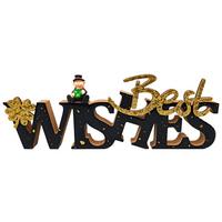 Glücksbringer Wishes Schwarz/Goldfarben - Goldfarben/Schwarz, KONVENTIONELL, Holzwerkstoff (30/10,5/1,8cm) - Mömax