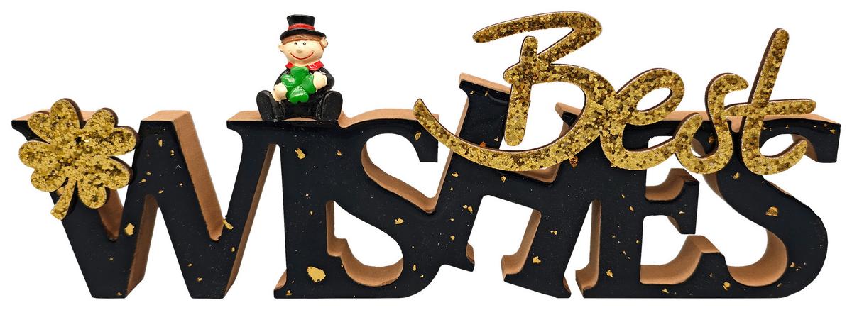 Glücksbringer Wishes Schwarz/Goldfarben - Goldfarben/Schwarz, KONVENTIONELL, Holzwerkstoff (30/10,5/1,8cm) - Mömax