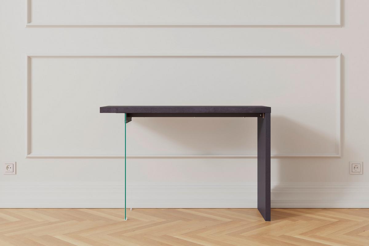 Konsolentisch Milan Schwarz Glas/Holz - Klar/Eichefarben, MODERN, Glas/Holz (120/80/40cm) - Bessagi Home