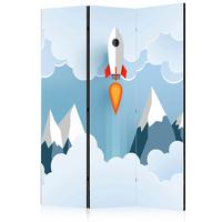 Paravan Rocket In The Clouds, 3-Delni, Dvostranski - svetlo modra/bela, Basics, tekstil/les (135/172/3cm) - artgeist