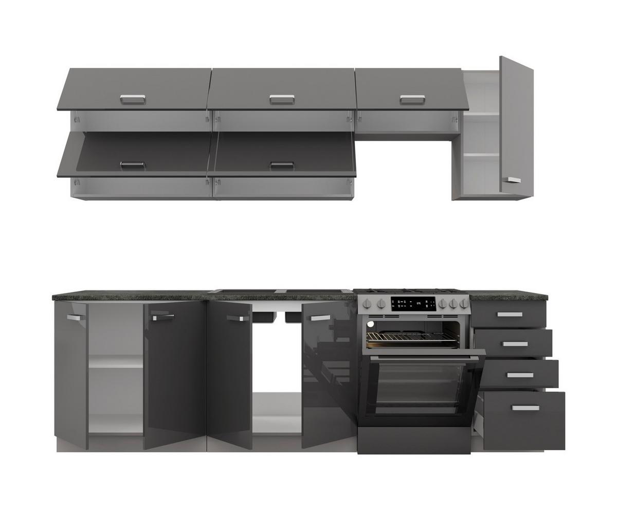 Blok Kuhinja Grey - siva visoki sjaj/boja hroma, Moderno, metal/pločasti materijal (260/214/60cm) - Modern Living