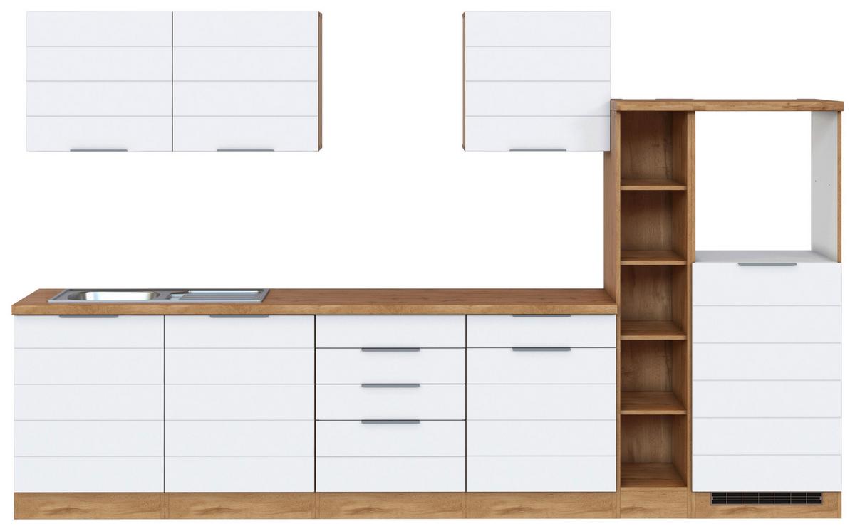 Küchenblock Florenz ohne Geräte ca. 330 cm Weiß/Eiche - Eiche Wotan/Weiß, Design, Holzwerkstoff/Metall (330cm) - Held