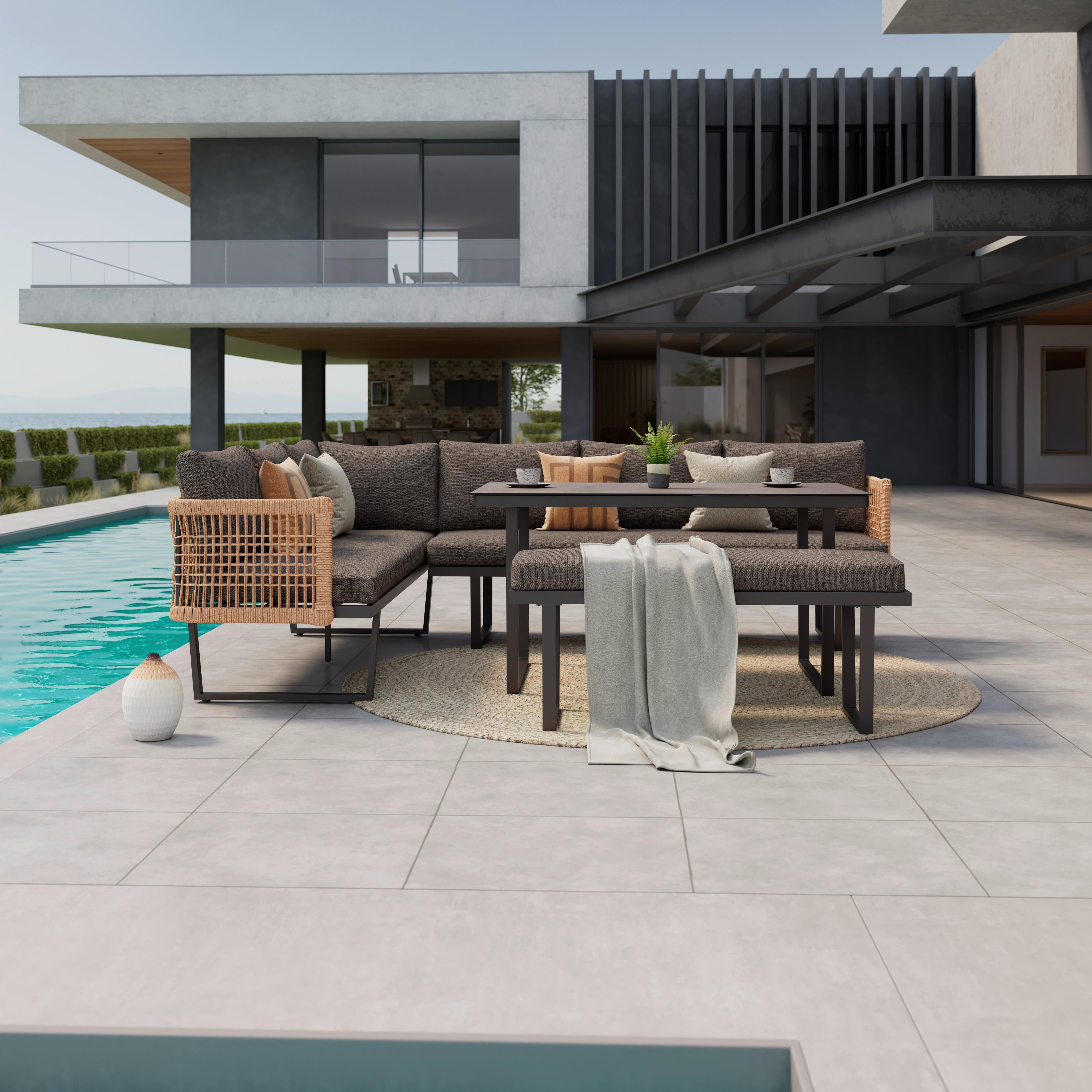 Lounge Garnitura Bologna, Antracit, Rjava, 4-Delno - naravne barve/rjava, Moderno, kovina/umetna masa (256/198cm) - Beldano