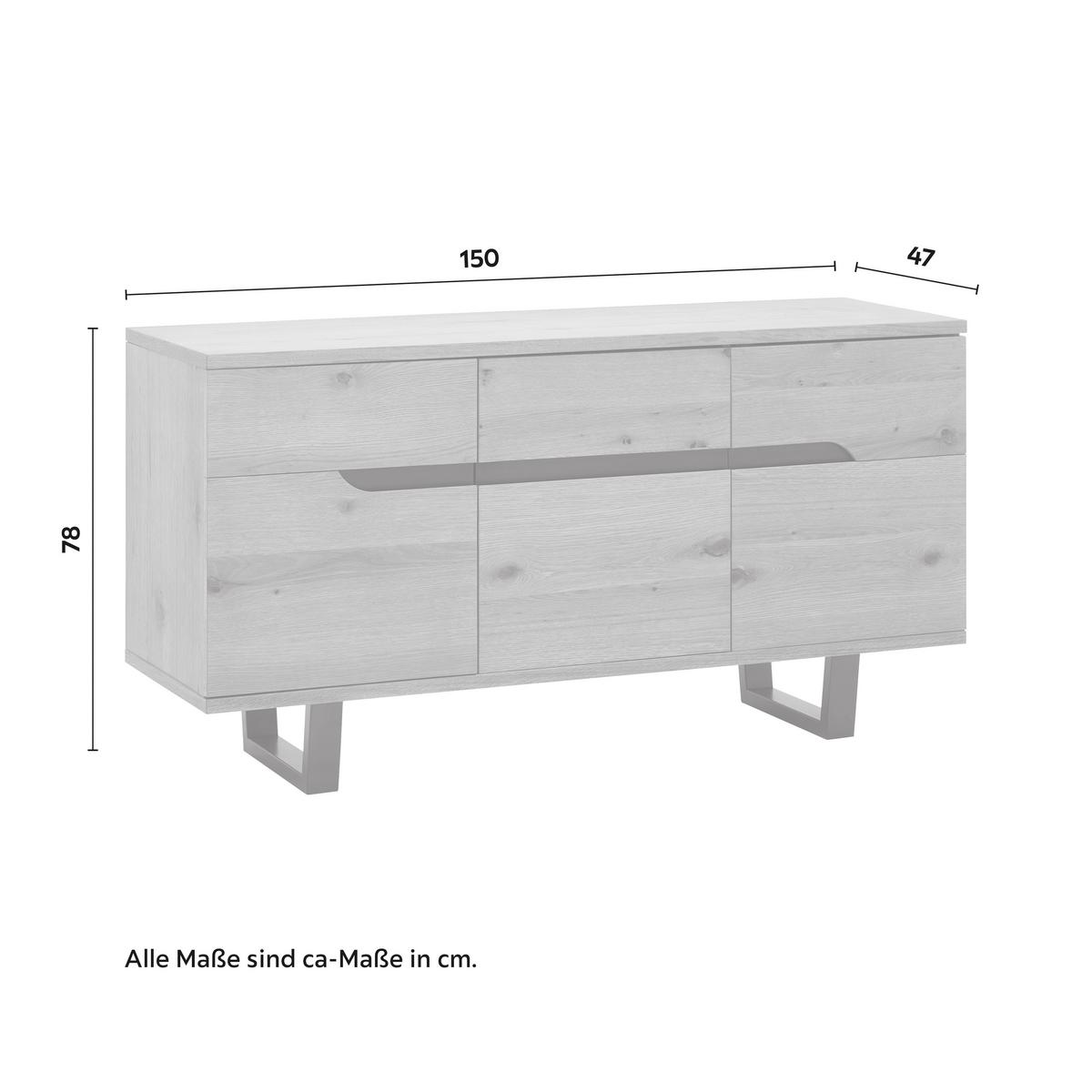 Sideboard Juno Eichenfarbe/ Schwarz Echtholz - Eichefarben/Schwarz, MODERN, Holz/Metall (150/78/47cm) - Bessagi Home