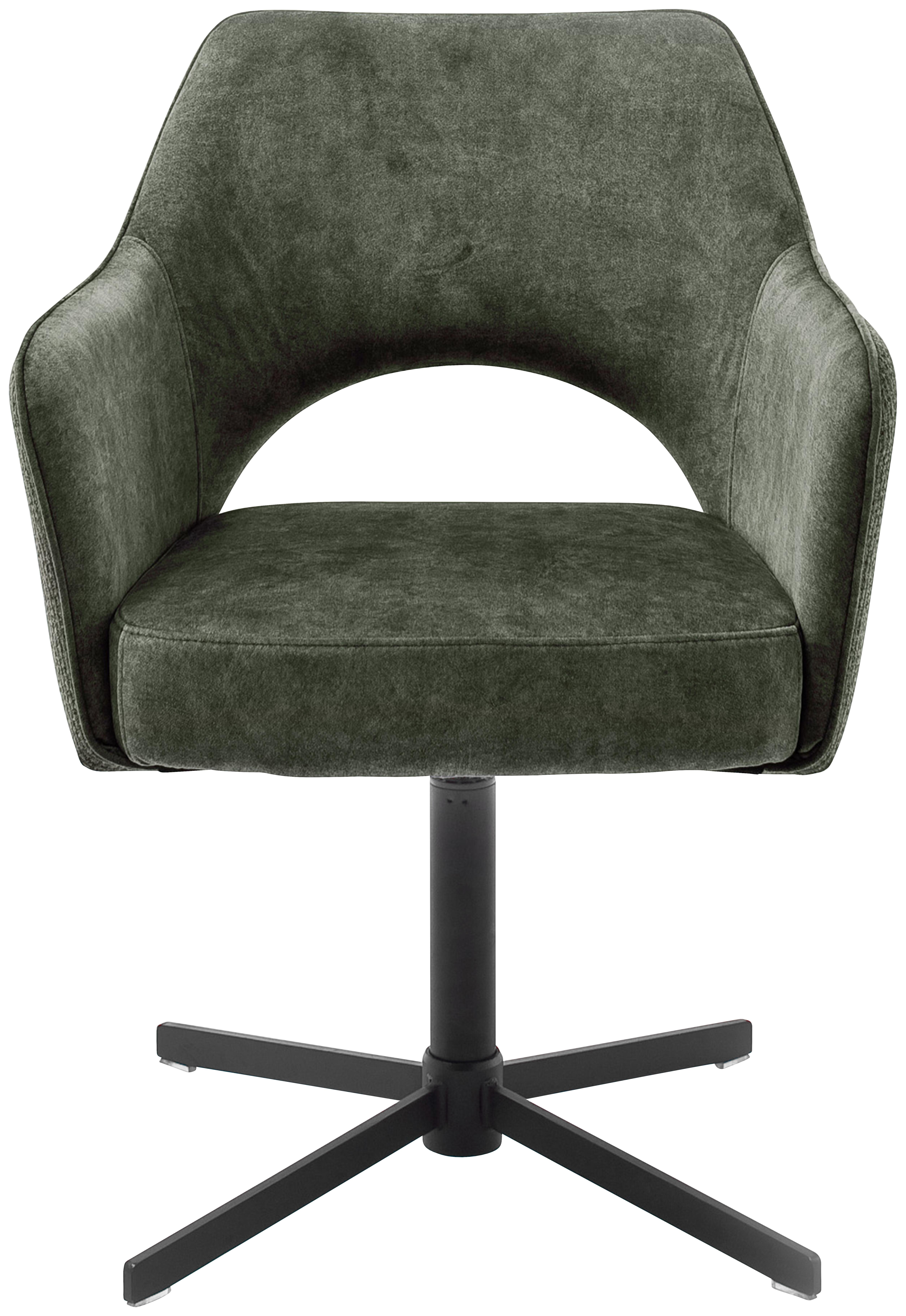 STOEL MET ARMELEUNINGEN VALLETTA - Olijfgroen/Zwart, Konventionell, Textiel/Metaal (61/85/60cm) - Premium Living