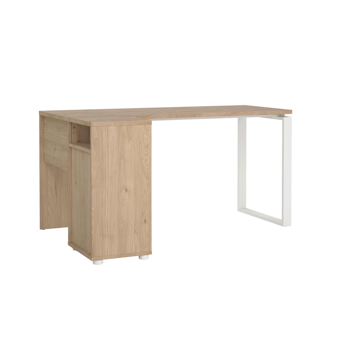 Kotna Pisalna Miza Sign, Bela, Barva Hrasta - barve hrasta/bela, Moderno, kovina/leseni material (150/99,6/75,6cm) - MID.YOU