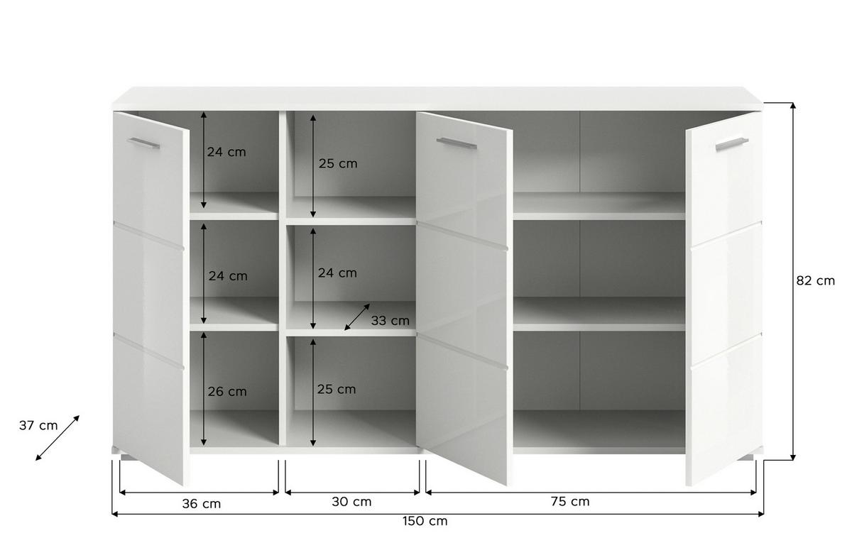 Kommode Prego ca. 150x83 cm Weiß - Weiß Hochglanz, Design, Holzwerkstoff/Kunststoff (150/83/37cm) - Xora