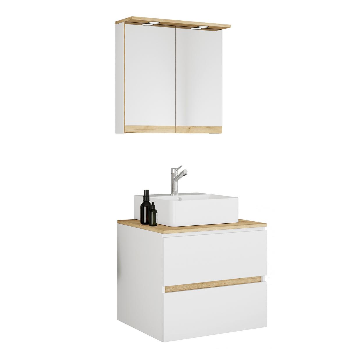 Badezimmer Cosila - Honigeiche/Weiss, Trend, Keramik/Holzwerkstoff (60cm) - MID.YOU