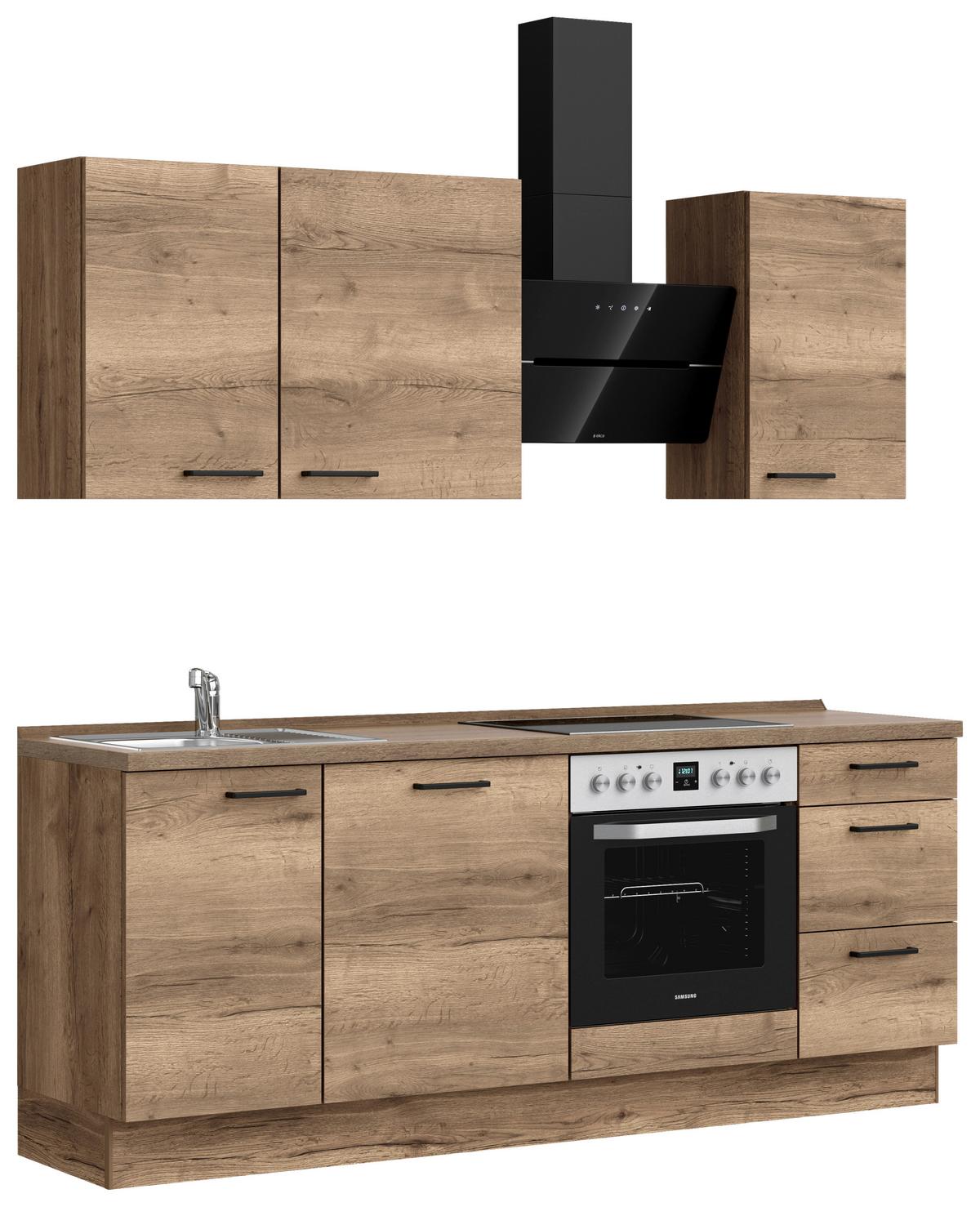 Küchenblock Structura High m. Geräten Eiche dunkel - Eiche dunkel/Schwarz, MODERN, Holzwerkstoff/Metall (210cm) - Nobilia