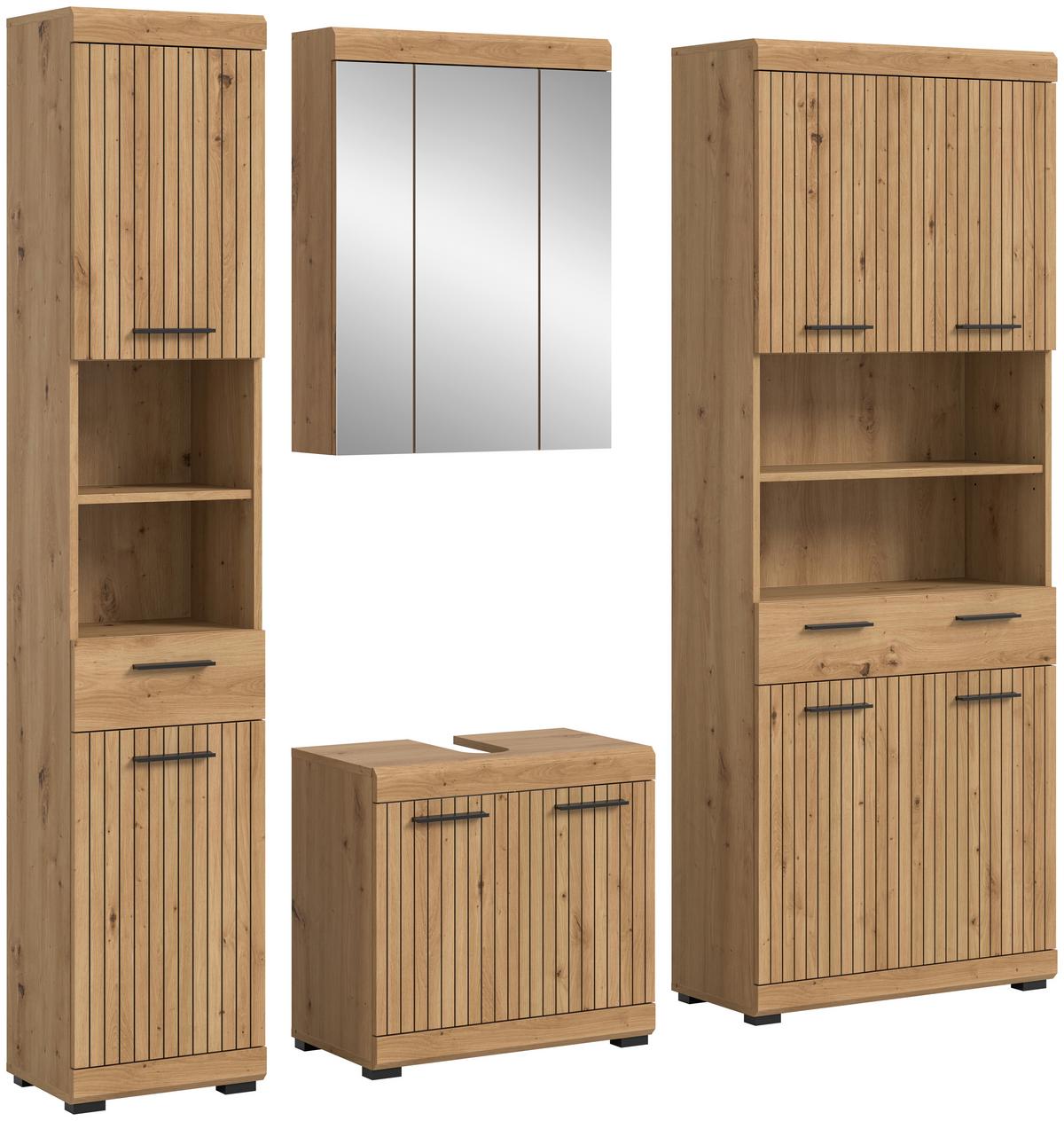 Badezimmer Scout Eiche Artisan 4-teilig - Schwarz/Eiche Artisan, Trend, Glas/Holzwerkstoff (171cm) - MID.YOU