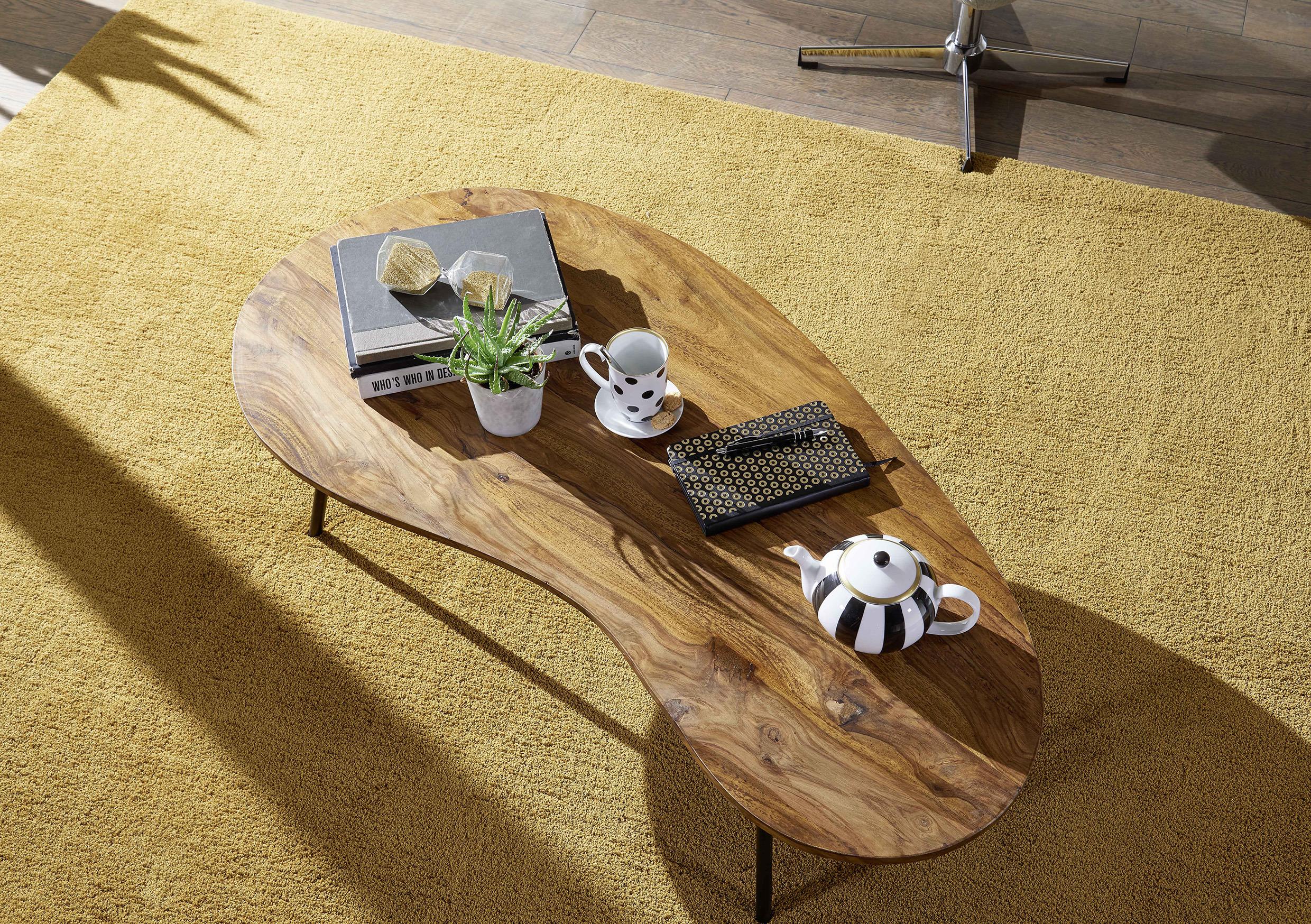Couchtisch "WL5.617" , ca. 122x63 cm, aus Sheesham - Sheeshamfarben/Schwarz, Design, Holz/Metall (122/36/63cm) - MID.YOU