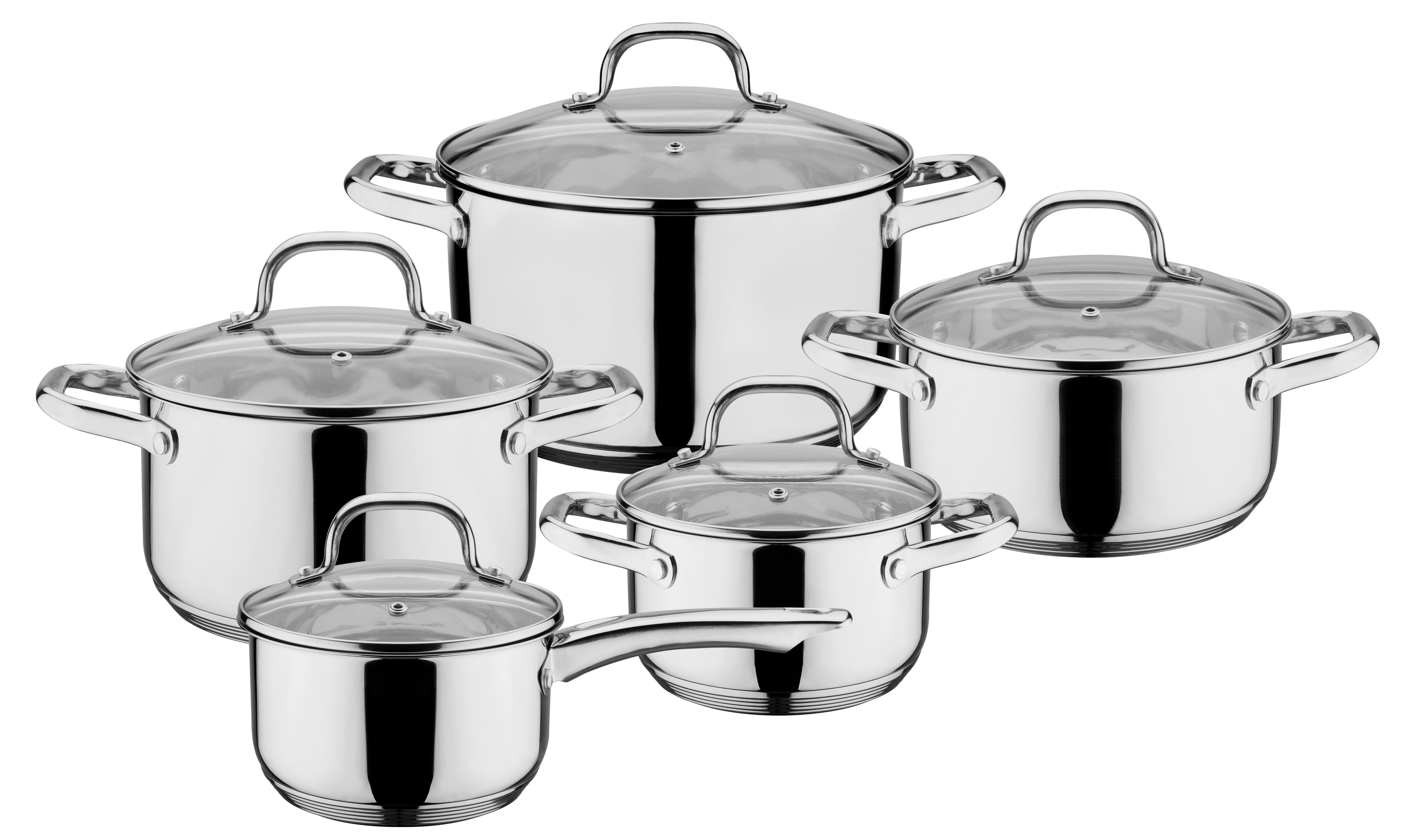 Set Posod Trentino, 5-Delni - barve nerjavečega jekla/prozorno, Basics, kovina/steklo - GSW