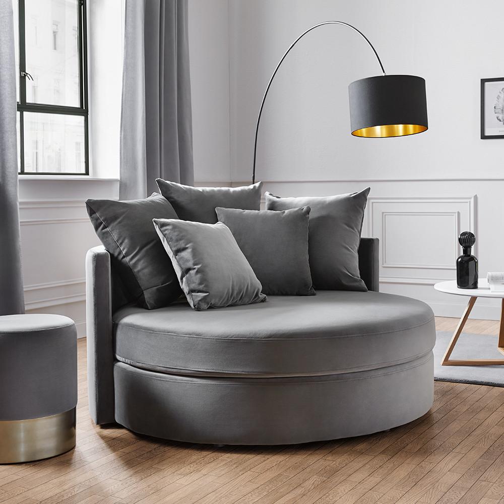 Sofa Elena Grau Samt - Schwarz/Grau, MODERN, Holz/Kunststoff (130/65/140cm) - Bessagi Home