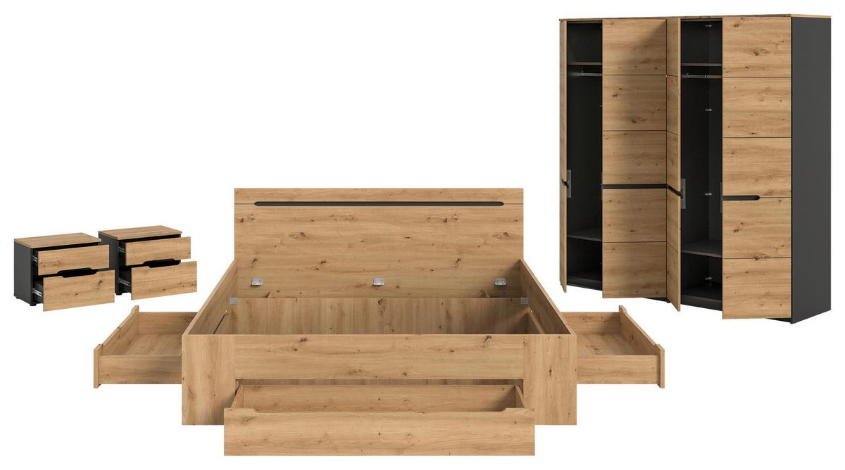 Schlafzimmer 4-teilig Grau, Eiche Artisan - Eiche Artisan/Grau, MODERN, Holzwerkstoff - MID.YOU