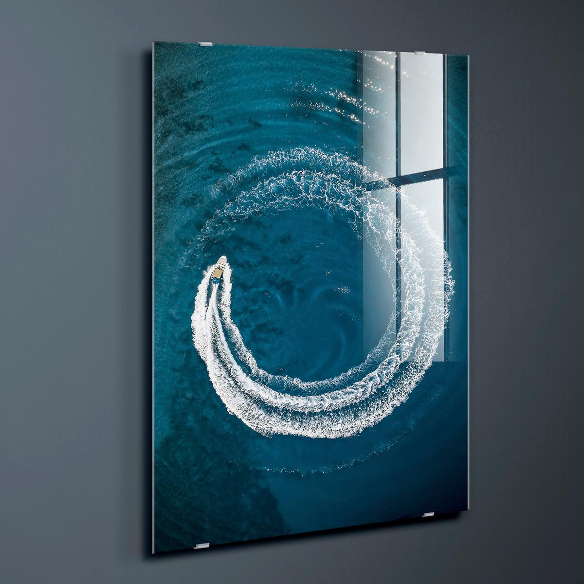 Glasbild Blau/Weiß ca. 120x80cmm - Blau/Weiß, Basics, Glas/Papier (120/80cm)