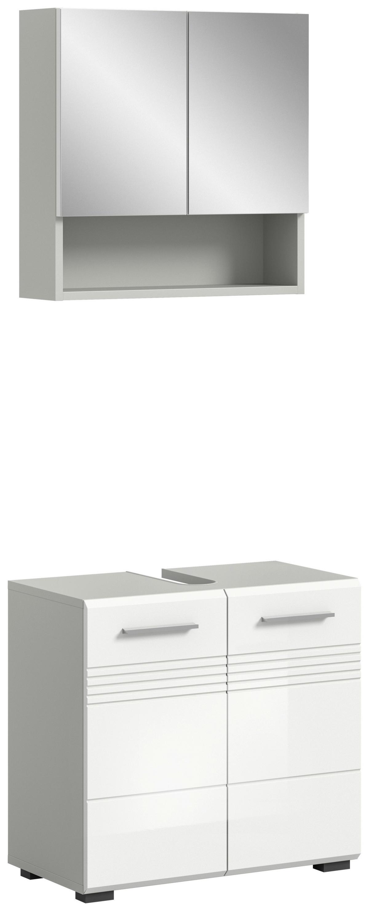 Badezimmer-Set COPA 2-teilig , Grau/Weiß Hochglanz - Chromfarben/Weiß Hochglanz, MODERN, Holzwerkstoff/Kunststoff (60cm) - MID.YOU
